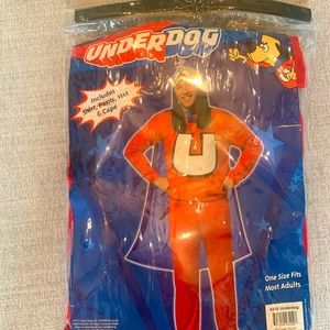 Halloween UNDERDOG Adult costume 1 size fits all, shirt pants hat cape NEW